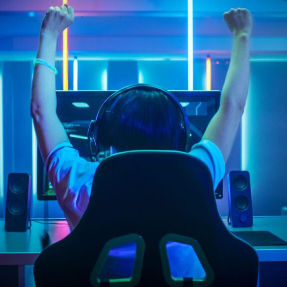 games-gamers-neon-man-speakers-desk